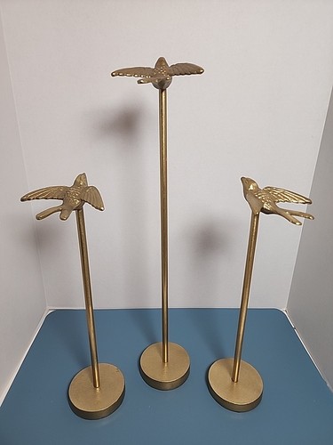 Pier 1 Imports 3pc Bird Gold Metal Home Decor Elegant Set EUC Hard To Find