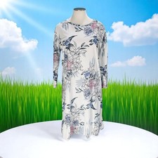 Floral Midi Dress White Blue Pink Print 2XL Ruffle Hem Spring Summer Cottagecore