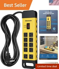 Versatile 10-Outlet Surge Power Strip - 1440 Joules Protection, Wall Mountable