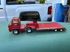 Vtg c70s Tonka Pressed Steel Red Semi Truck W/ Lowboy Trailer Flatbed Toy XR-101