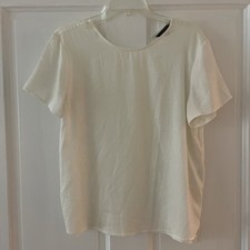 Banana Republic Essential White Short Sleeve Keyhole Back Blouse Women  s Small