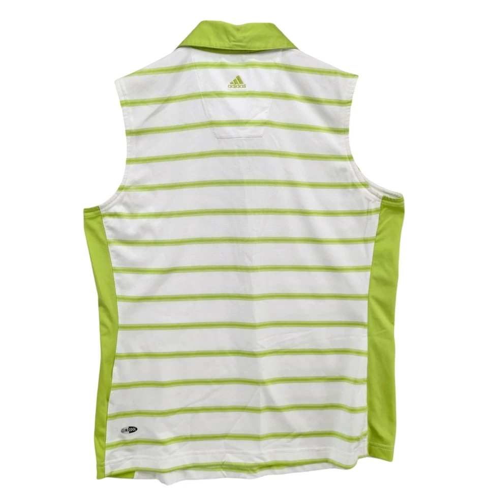 Adidas Sleeveless Golf Polo Top Womens Neon Green White Stripe ClimaCool Size M - Image 2 of 4