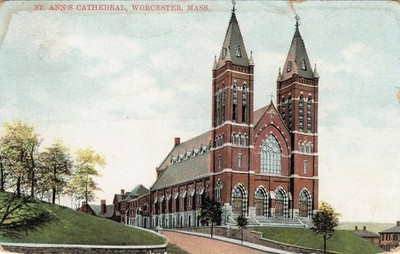1911 St. Ann's Cathedral Worcester MA Postcard - Printed in Germany