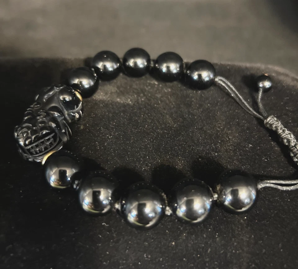 Pulseira de Obsidiana Preta Masculina XlyCjkb, Feng Shui Riqueza Lucky Pixiu Pulseira Aj - Imagem 4 de 4