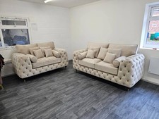 Luxury | Ashton 3+2 Sofa | Chesterfield | With Cushions | Cream Velvet