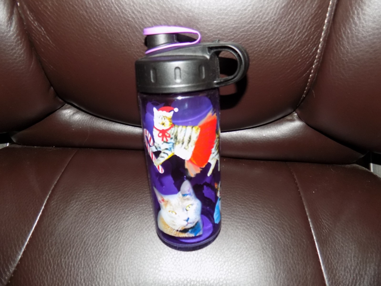 Cool Gear Christmas Cats Purple Water Bottle BPA Free 16oz   NEW 