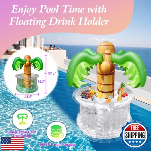 Schwimmender Getränkehalter für Pool mit Solarleuchten, aufblasbare Palme Drink Co - Bild 5 von 5
