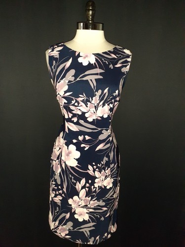 CONNECTED Size 14 Sheath Dress Blue Pink Floral Sleeveless Stretch Woven