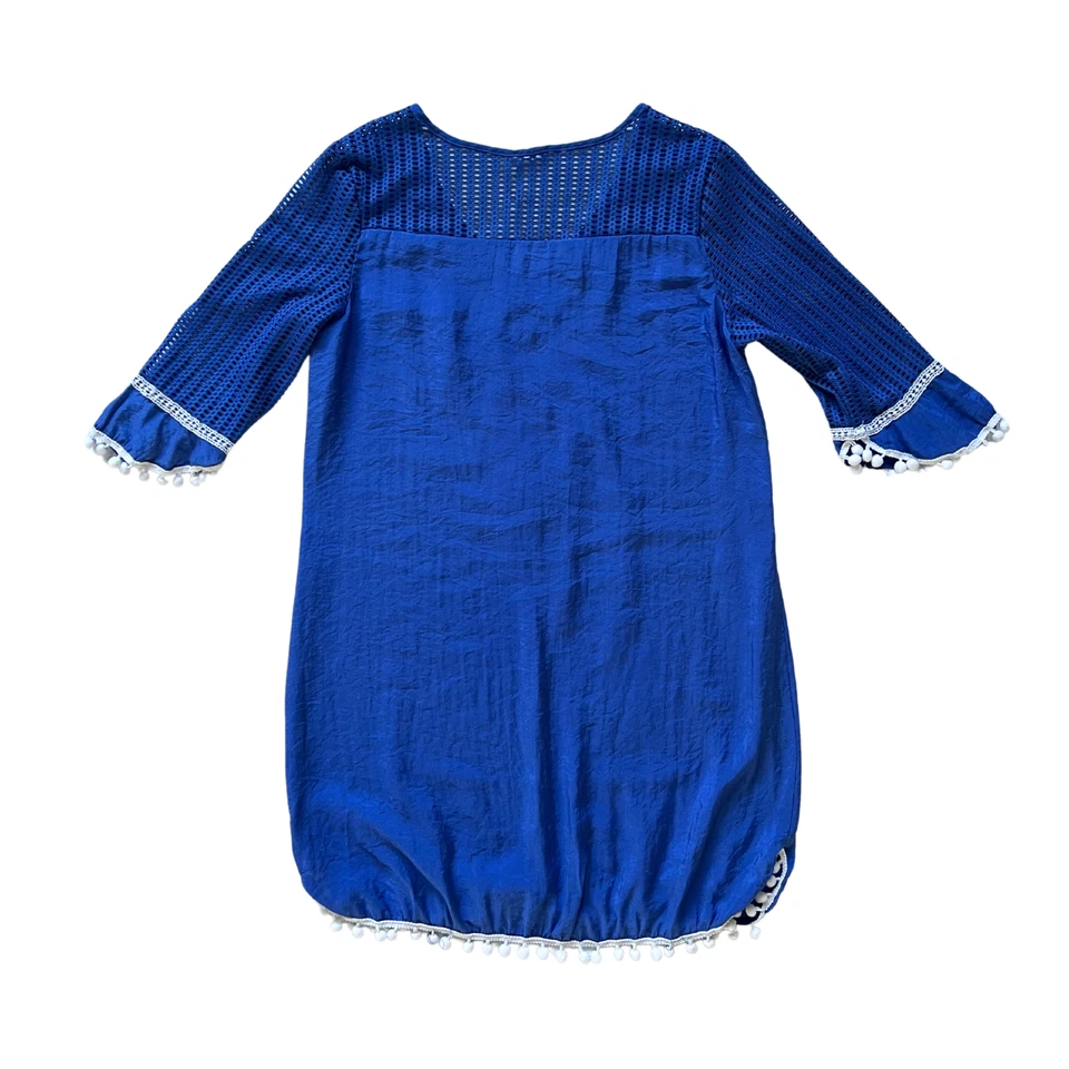 Womens Swimsuit Bikini Cover up Crochet Chiffon Tassel Pom Pom Trim Blue MEDIUM - Изображение 3 из 4