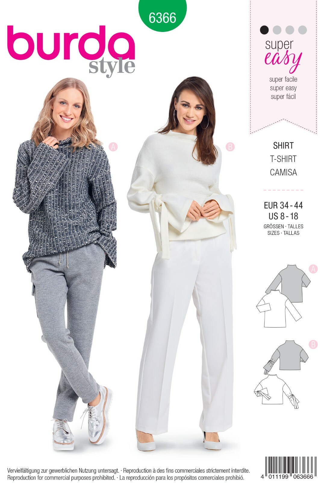 Burda Super Easy SEWING PATTERN 6366 Misses' Tops Sizes 8-18 Free Tracked P&P