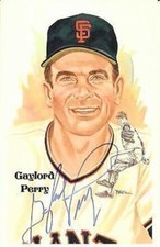 GAYLORD PERRY AUTOGRAPHED SAN FRANCISCO GIANTS HOF PEREZ STEELE ART POSTCARD