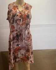 Simply Vera Vera Wang Floral Dress Tie Waist Pockets Sz S Drawstring Women Used