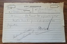 1922 GWR Stratford-on-Avon Memorandum Railway Form