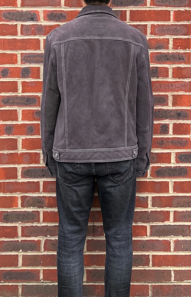 All Saints Mens INU Suede Trucker Jacket MEDIUM Denim style Biker Bomber - Image 4 of 4