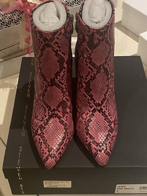 NIB Steve Madden Embossed Leather Snakeskin Print Jenn Bootie Pink  Size 7