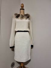 DOLCE & GABBANA : MAGNIFIQUE ROBE DE LUXE COL FOURRURE TWEED SOIE VALEUR 2800 E 