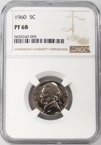 1960 Proof Jefferson Nickel graded PF 68 by NGC! 