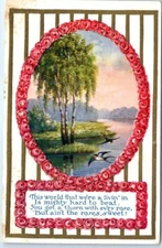 Postcard - Greeting Card with Quote and Roses Embossed Art Print