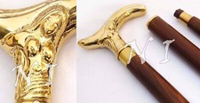 Vintage Women Wooden Walking Stick Golden Brass Victorian Walking Cane 36'' New