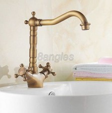 Antique Brass Bathroom Basin Faucet Vessel Sink Dual Handle Mixer Tap 8nf078