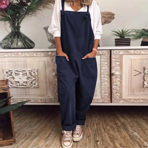 Womens Plus Size Overalls Casual Loose Dungarees Romper Baggy Playsuit Jumpsuit - Bild 20 von 35