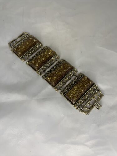 Vtg Bracelet Lucite Resin Glitter Pearls Unsigned… - image 1