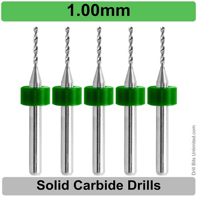 1mm .039''  Carbide Drill Bits 1/8'' Shank  FIVE Pieces - Premium Carbide Drills