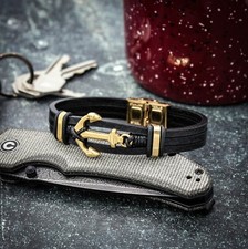 NEW - Bracciale in vera pelle - Ancora - Confezione regalo e borsa gioielli inclusi