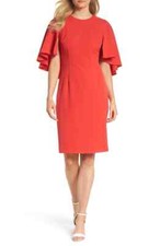 Eliza J women's Cape Sleeve Knee Length Ruffle Sleeve Dress In Red Size 4 $149