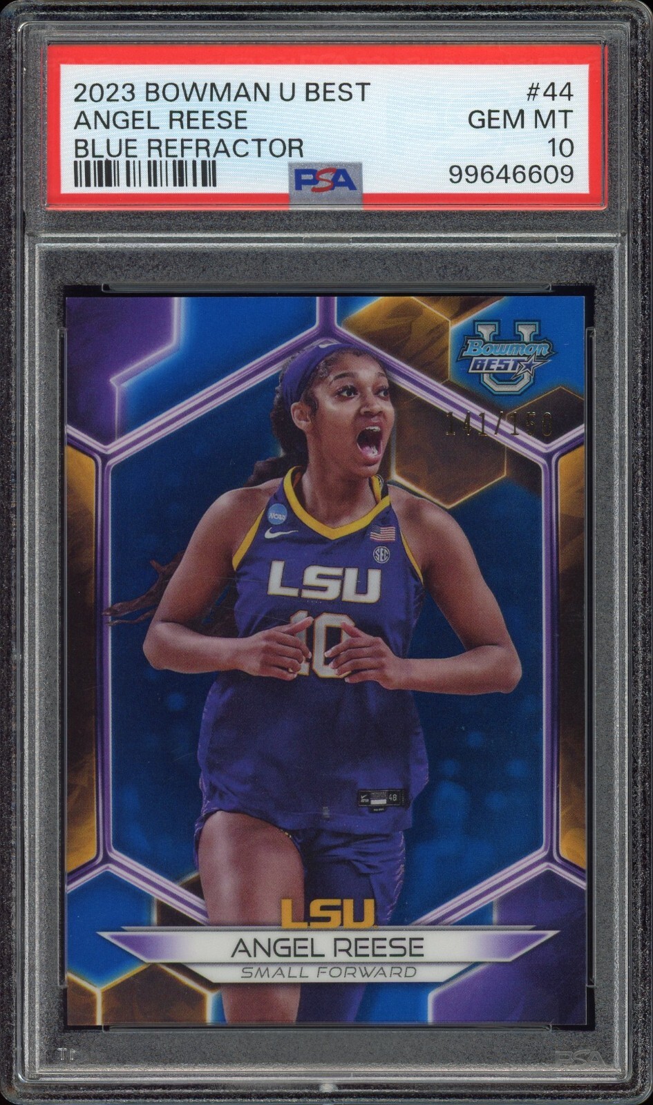 Angel Reese RC #44 Blue Refractor /150- 2023-24 Bowman University Best - PSA 10