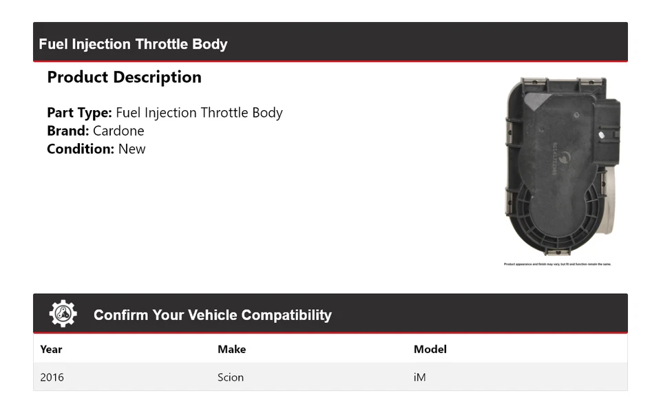 For 2016 Scion iM Fuel Injection Throttle Body Cardone - Image 2 of 4