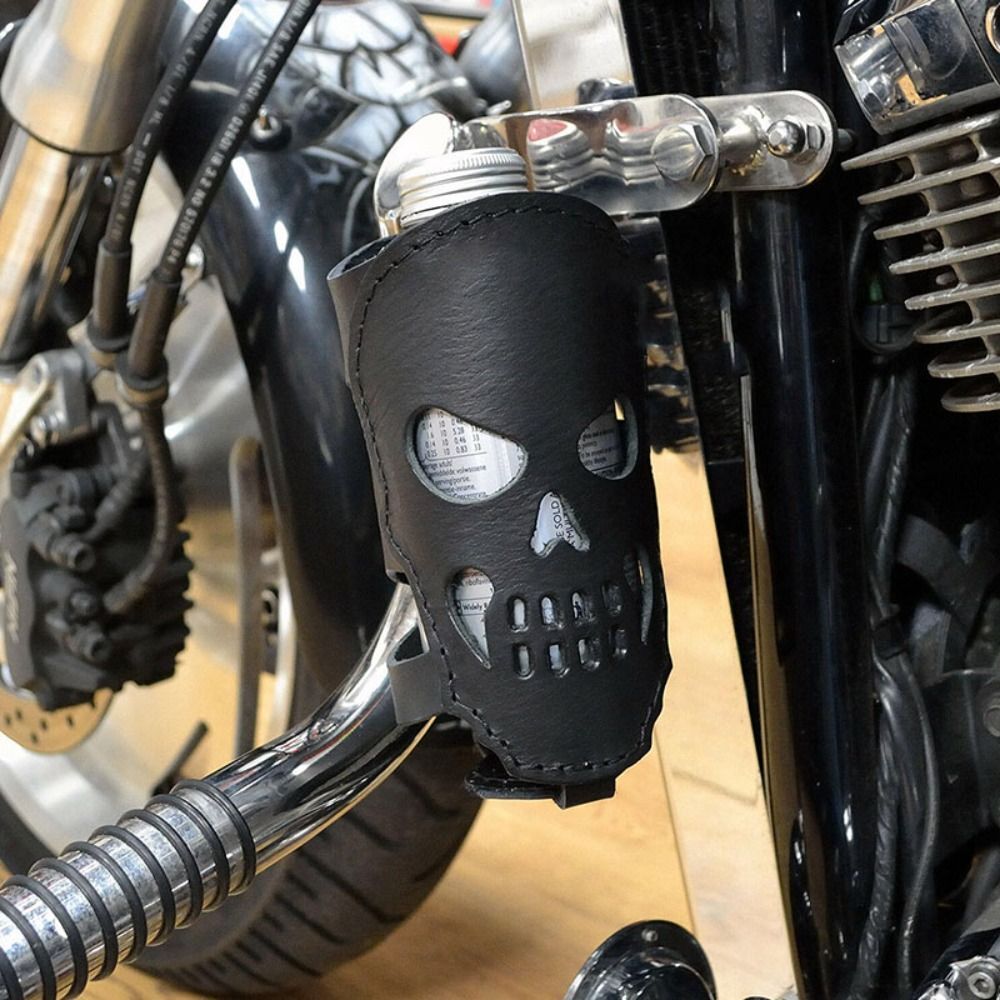 Water Bottle Bicycles Coffee Drink Holder Leather Motorcycle Skull Cup