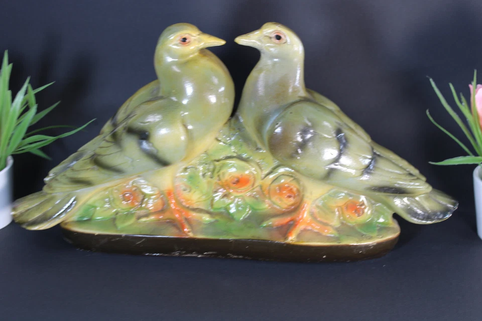 Antique french art deco chalkware pigeon bird statue 1930  - image 2 of 4