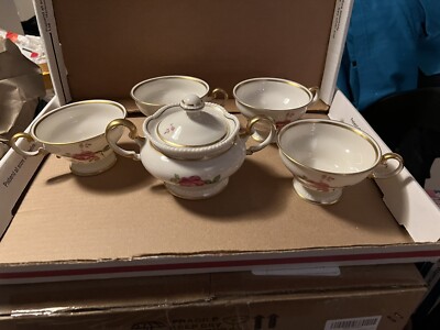Castleton China Dolly Madison Sugar Bowl With Lid & 4 Cups