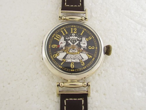 Omega Masonic Masons Antique 1908-1912 Swiss Beautiful Art Deco Silver Men Watch
