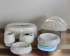 Vtg Ivory Ceramic Bath Vanity Set Soap Dish Tumbler Tissue Towel Holder 6 Pcs
