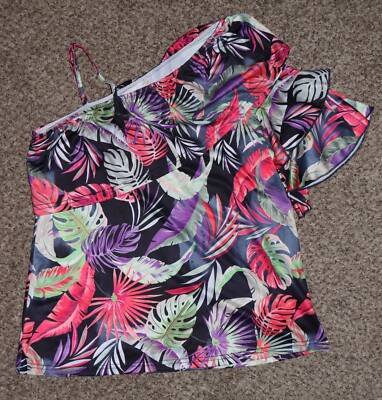 NWT Weekend by Suzanne Betro Tropical Print One Shoulder Ruffle Top  size M