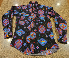 Wrangler Western Aztec Print Button Up Mens Size 15.5-35 Long tail VTG USA