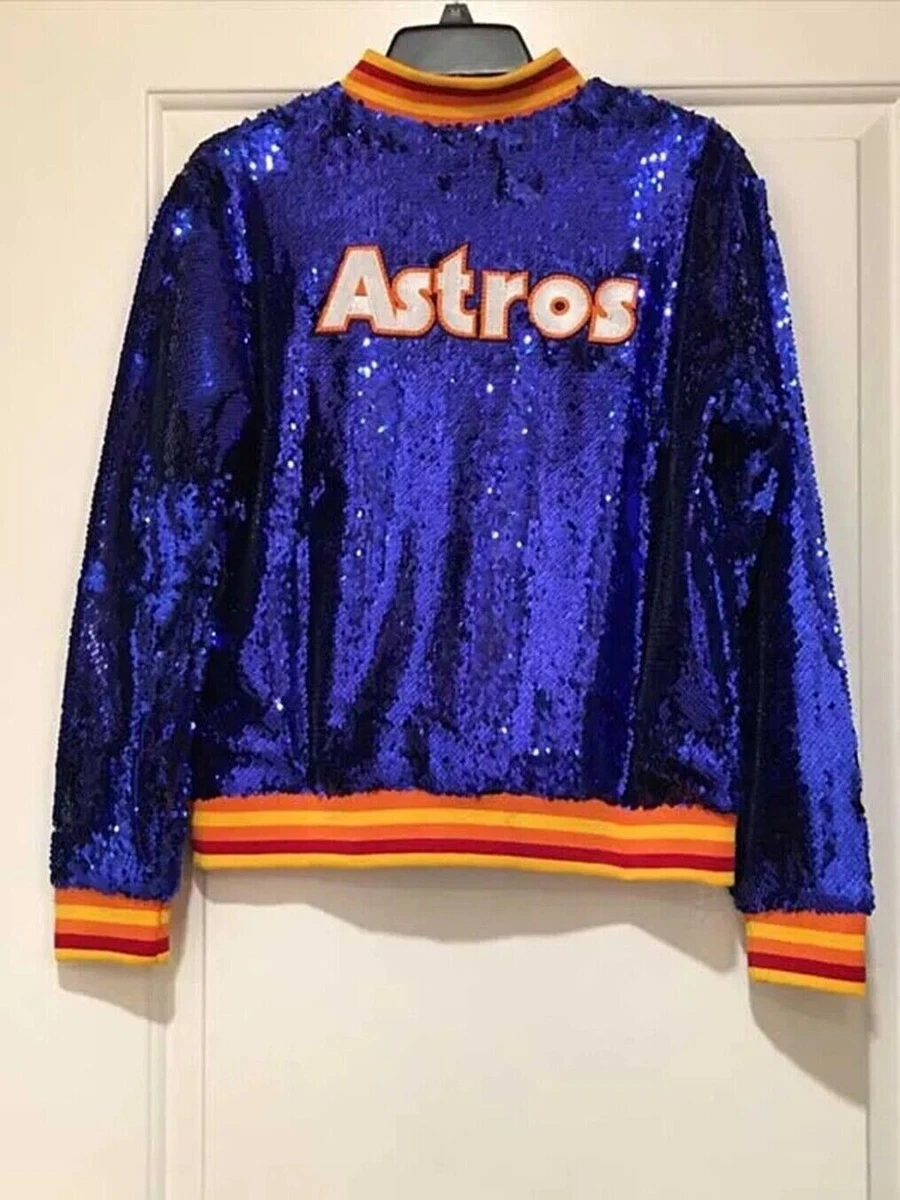 Houston ASTROS SEQUIN Jacket Bomber Sparking Glitter Moon light Blue Jacket