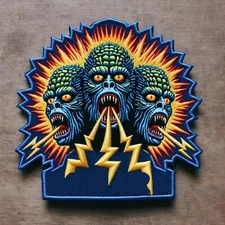 Kaiju Patch Embroidered Iron-on Applique Giant Monster Three Headed Monster