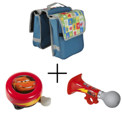 FISCHER Kinder Fahrrad Tasche 6L mit Disney Stamp Cars Fahrradhupe und  Klingel | eBay