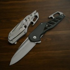 SPRING ASSIST FOLDING KNIFE 3" Blade Black EDC Tactical Utility Bottle Opener