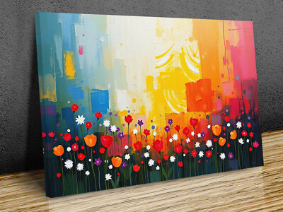 Spring Field Abstract Art Dripping Art happy Vibes mounted canvas print