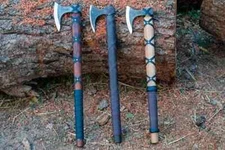 Custom Handmade Carbon Steel Blade Set Of 3 Ragnar Viking Axes | Hunting Axe