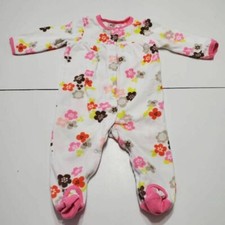 Carter's Baby Girls One Piece Footed Pajamas White Pink Floral Crew Neck 9M
