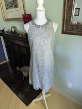 ELIZA J 4 Grey Lace Sleeveless Dress With Jeweled Neckline Wedding/Cocktail 161