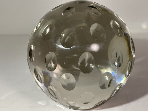 4" Round Clear Glass Golf Ball Dimpled Dimples Paperweight - Picture 3 of 22