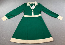 Zesica VNeck Sweater Dress Women M Green Ivory Balloon Sleeve ALine Stretch Twee
