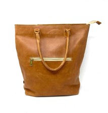 Tan/gold Zipper Leather Purses Backpack