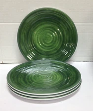 SET/4 Frontgate Alfresco Melamine Dinnerware 10.5 dinner plates patio dk green
